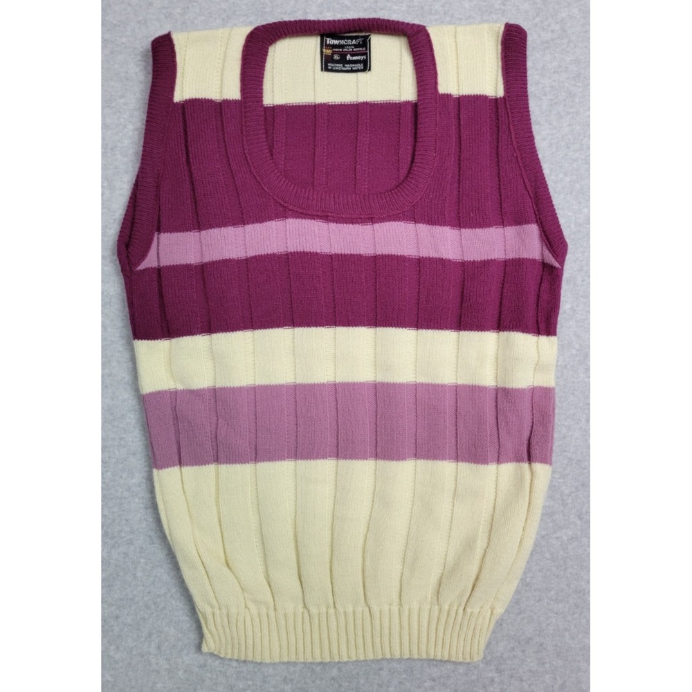 Vintage 1970s Penneys Townscraft Purple Cream Striped Sweater Vest USA‎  XL